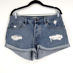 Amuse Society Distressed Button Fly Denim Jeans Shorts Size 30 Size 10 Rolled‎